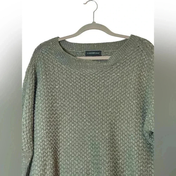 Lane Bryant Olive Green Woven Knit Textured Sweater 18/20 Dolman Sleeve Classic - Picture 2 of 10